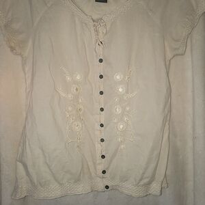 Chic Cream Embroidered Button-Up Blouse